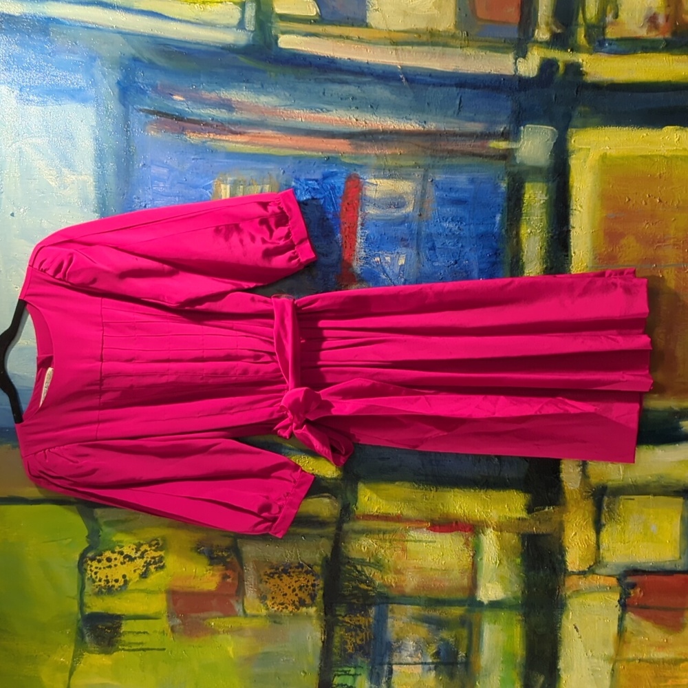 Vintage 80’s Joanie Char Silk Magenta Fuchsia Geometric stitched pattern front 2
